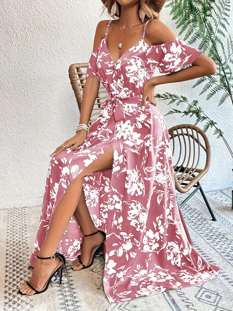 Off-Shoulder Sommerkleid mit Blumenprint – Feminines Maxikleid für Urlaub & Strand