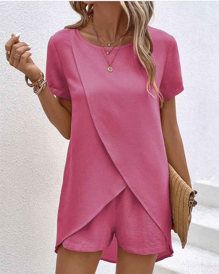 Zweiteiler Damen Set Asymmetrisches Oberteil & Shorts