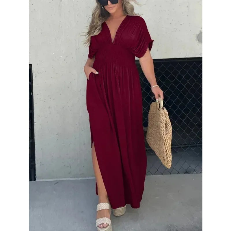 Damen Sommerkleid mit V-Ausschnitt – Maxi-Kleid