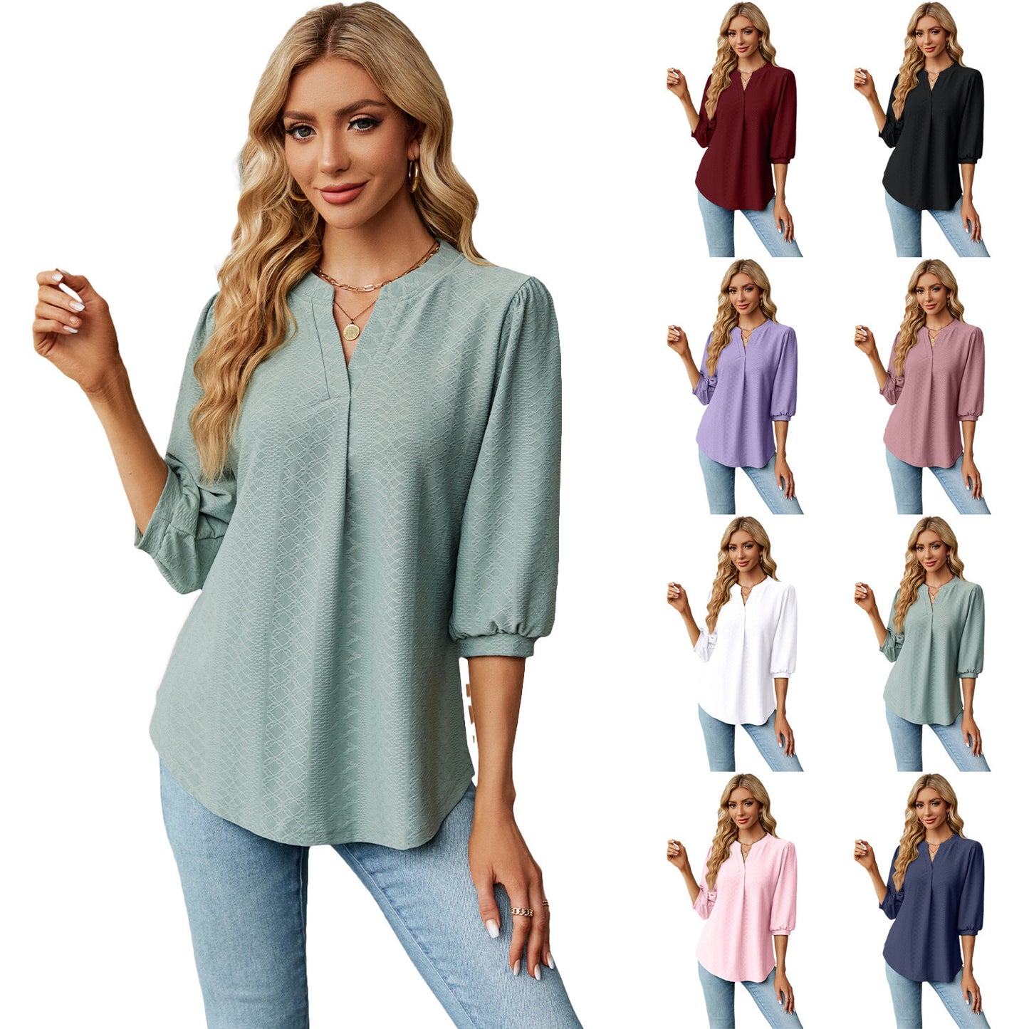 Elegantes Jacquard-Shirt mit V-Ausschnitt
