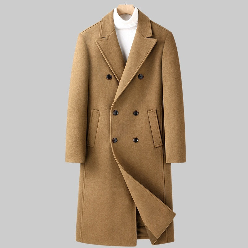 Herren Wollmantel Lang – Eleganter Doppelreiher für Herbst & Winter
