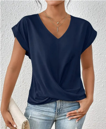 Sommer-T-Shirt mit V-Ausschnitt & Knoten-Detail