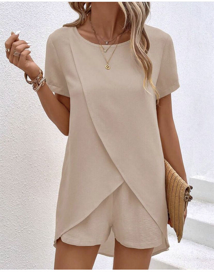 Zweiteiler Damen Set Asymmetrisches Oberteil & Shorts
