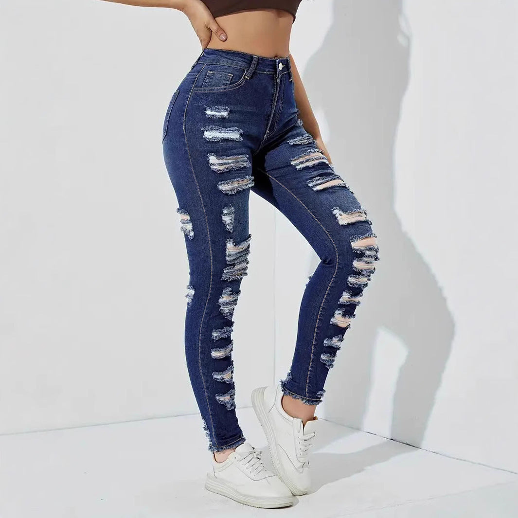 Damenjeans mit Rissen & Stretch – Coole Röhrenjeans im Used-Style
