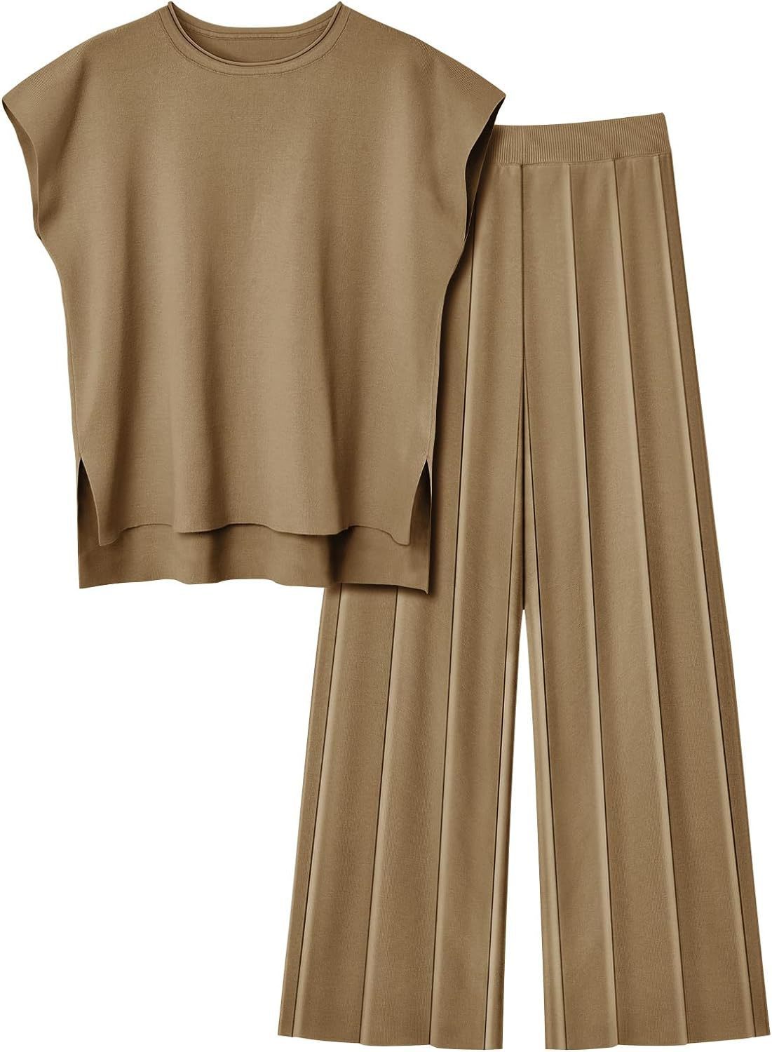 Damen Zweiteiler – Ärmelloses Oberteil & Weite Hose – Bequem & Stylisch im Casual-Look
