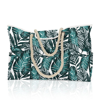 Große gestreifte Strandtasche mit Print