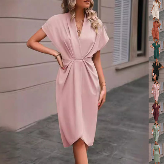 Sommerkleid mit V-Ausschnitt & Fledermausärmeln