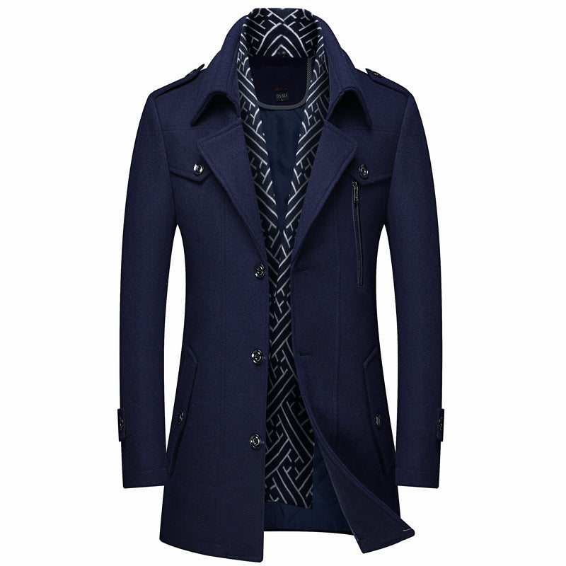 Herren Wollmantel mit Stehkragen – Klassischer Winter Trenchcoat mit dickem Innenfutter