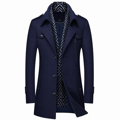 Herren Wollmantel mit Stehkragen – Klassischer Winter Trenchcoat mit dickem Innenfutter