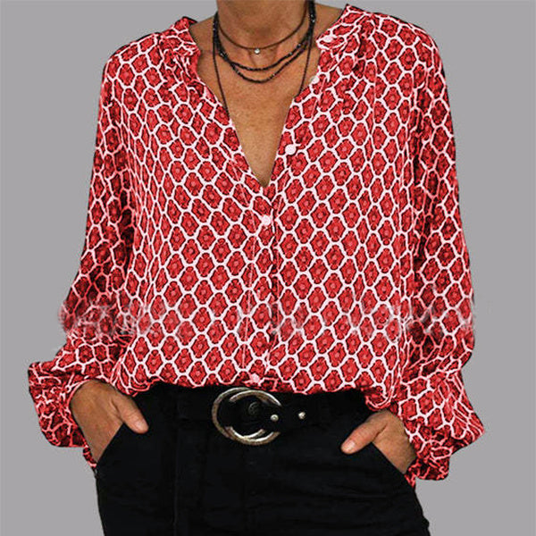 Modisches V-Ausschnitt-Shirt mit Rautenprint