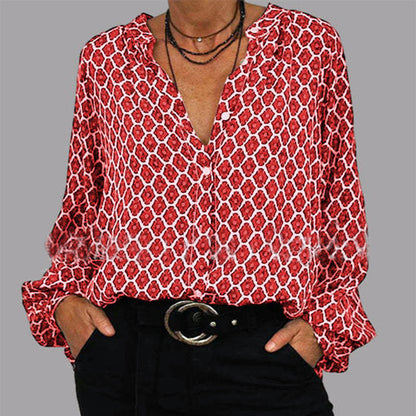 Modisches V-Ausschnitt-Shirt mit Rautenprint