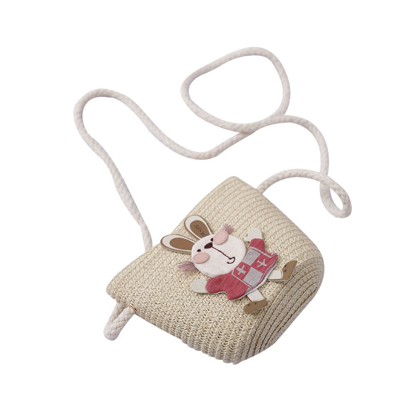 Sommer-Set für Kinder – Strohhut & Tasche mit süßer Hasen-Deko