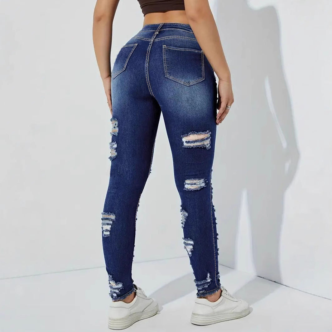 Damenjeans mit Rissen & Stretch – Coole Röhrenjeans im Used-Style