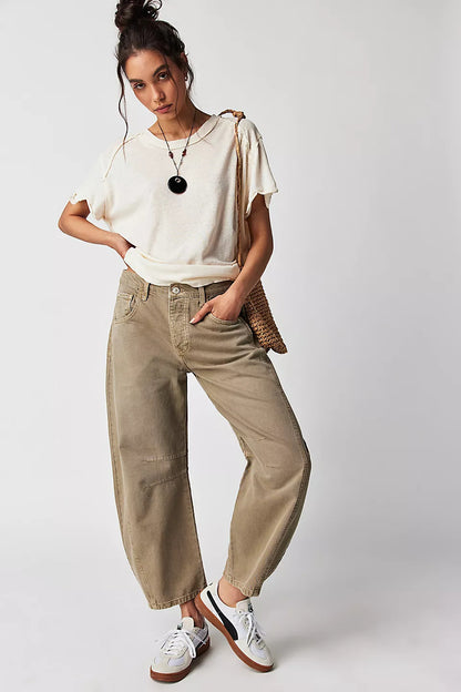 Damen Barrel Jeans – Weites Bein & Mid Waist – Bequem & Trendy im Baggy Fit