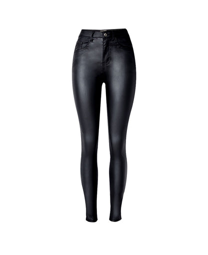 High Waist Leder-Look Leggings – Figurformende Hose mit Glanz-Effekt