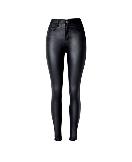 High Waist Leder-Look Leggings – Figurformende Hose mit Glanz-Effekt