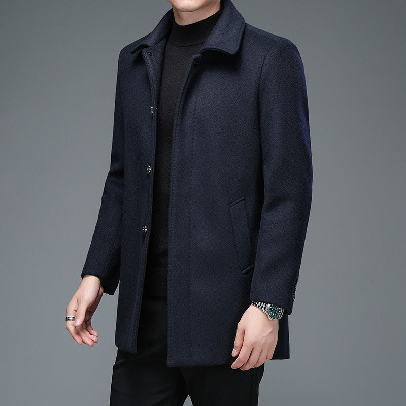 Herren Trenchcoat  Mid-Length Mantel mit Revers & Knopfleiste für Herbst & Frühling