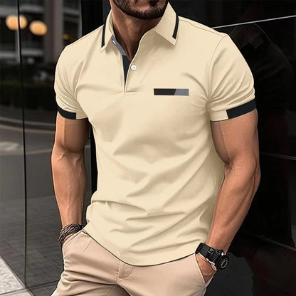 Herren Polo-Shirt mit Knopfleiste und Fake-Tasche – Casual & Business Look, Sommer T-Shirt mit Kragen