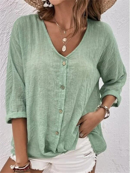 Basic-V-Neck-Langarmshirt