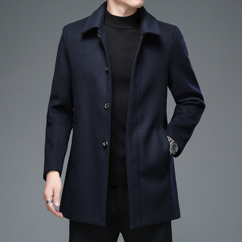 Herren Trenchcoat  Mid-Length Mantel mit Revers & Knopfleiste für Herbst & Frühling