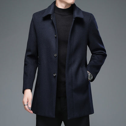 Herren Trenchcoat  Mid-Length Mantel mit Revers & Knopfleiste für Herbst & Frühling