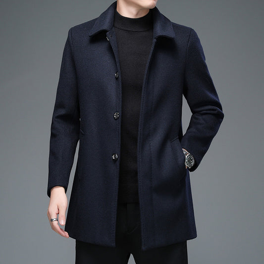 Herren Trenchcoat  Mid-Length Mantel mit Revers & Knopfleiste für Herbst & Frühling