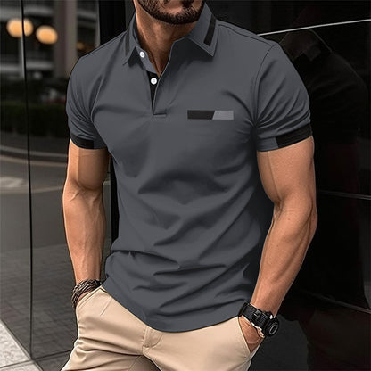 Herren Polo-Shirt mit Knopfleiste und Fake-Tasche – Casual & Business Look, Sommer T-Shirt mit Kragen