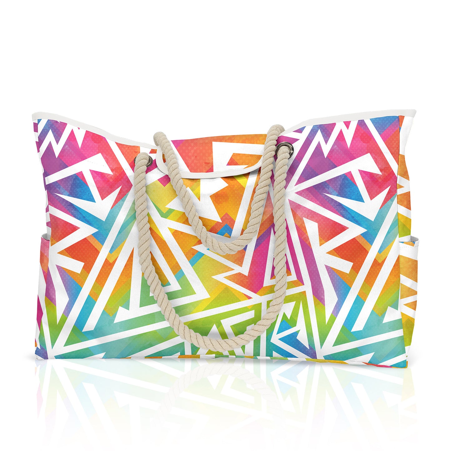 Große gestreifte Strandtasche mit Print