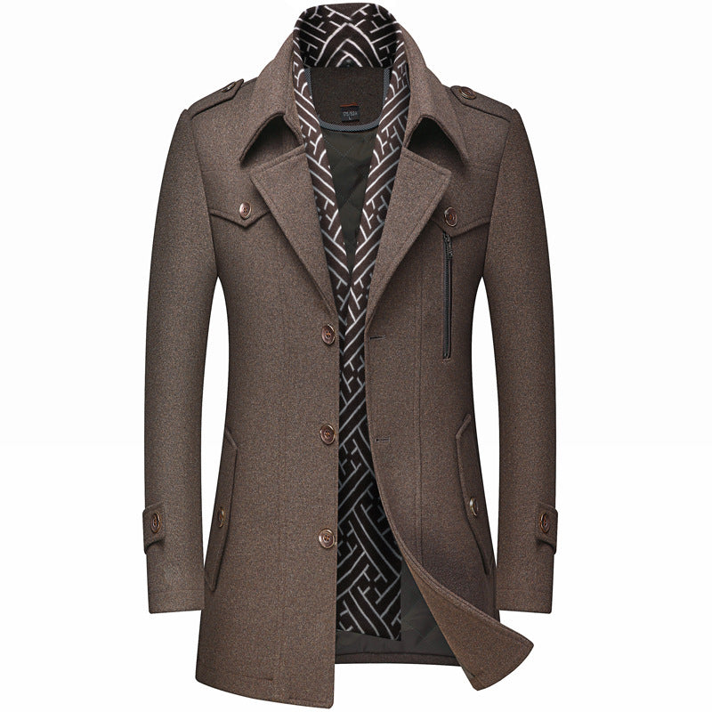 Herren Wollmantel mit Stehkragen – Klassischer Winter Trenchcoat mit dickem Innenfutter