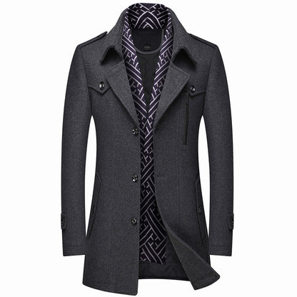 Herren Wollmantel mit Stehkragen – Klassischer Winter Trenchcoat mit dickem Innenfutter