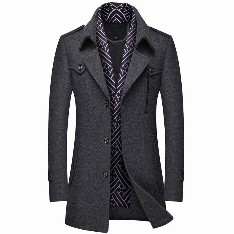 Herren Wollmantel mit Stehkragen – Klassischer Winter Trenchcoat mit dickem Innenfutter