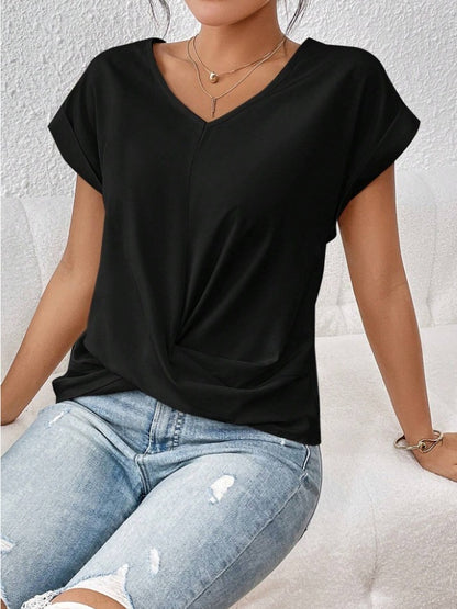 Sommer-T-Shirt mit V-Ausschnitt & Knoten-Detail