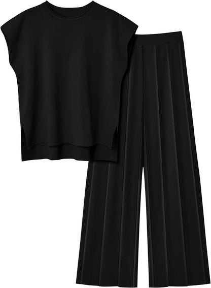 Damen Zweiteiler – Ärmelloses Oberteil & Weite Hose – Bequem & Stylisch im Casual-Look