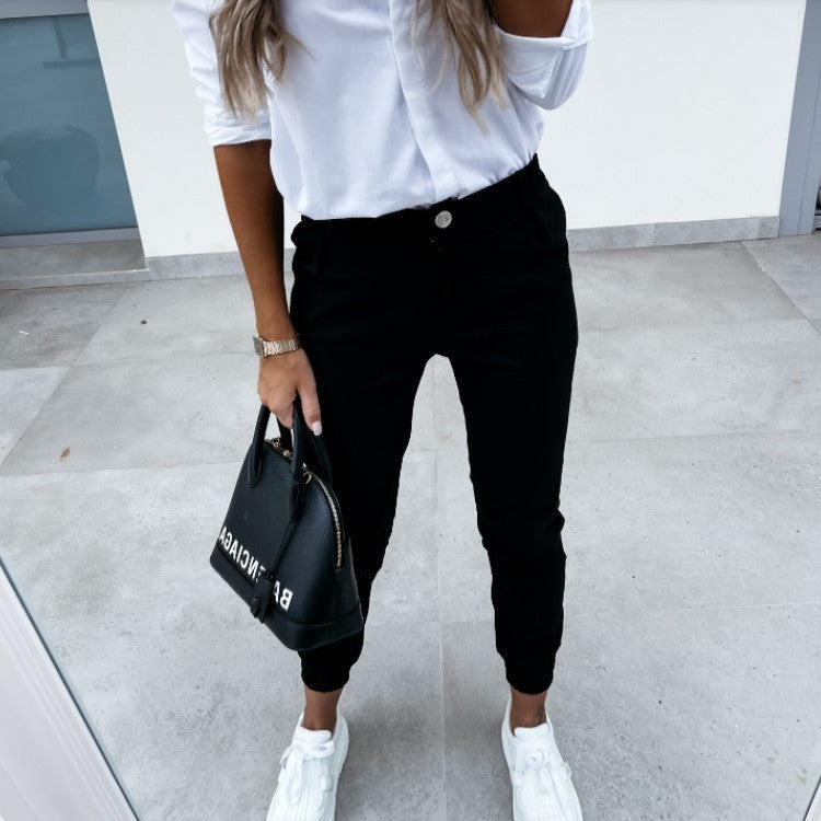 Damen Herbst Slim Fit Cropped Hose mit Taschen – Casual Chic