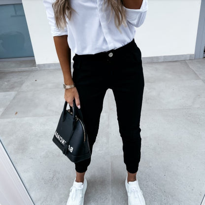 Damen Herbst Slim Fit Cropped Hose mit Taschen – Casual Chic