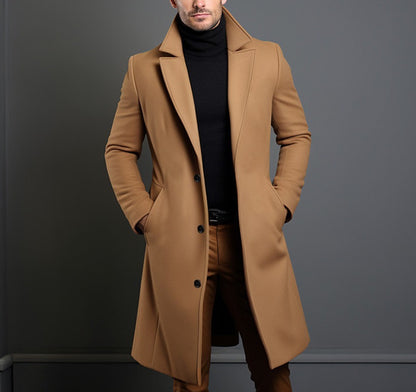 Herren Woll-Trenchcoat – Klassisch & Elegant – Mid-Length Mantel für Herbst & Winter