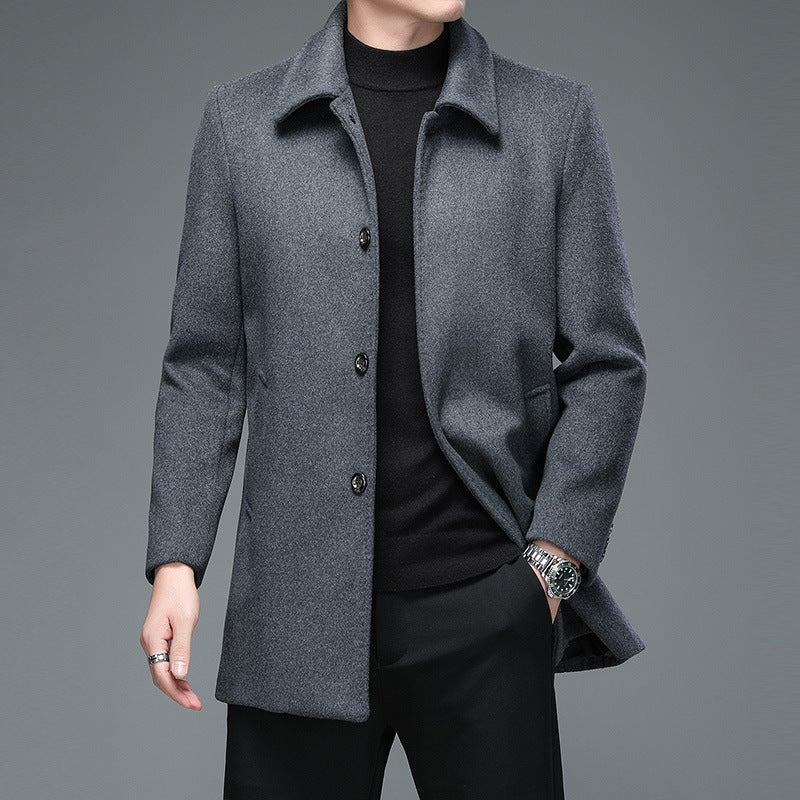 Herren Trenchcoat  Mid-Length Mantel mit Revers & Knopfleiste für Herbst & Frühling