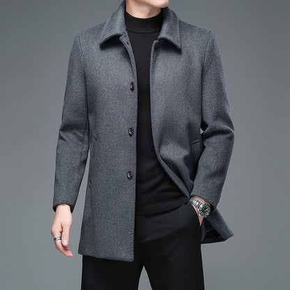 Herren Trenchcoat  Mid-Length Mantel mit Revers & Knopfleiste für Herbst & Frühling