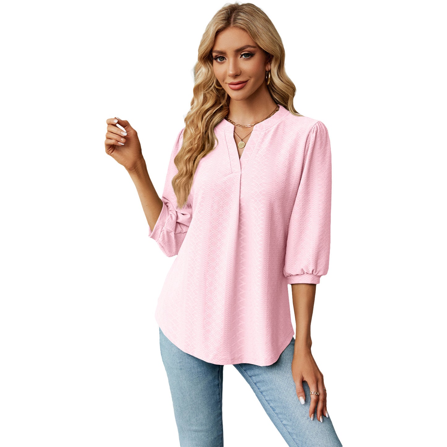 Elegantes Jacquard-Shirt mit V-Ausschnitt
