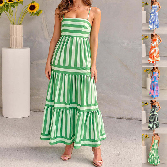Streifen-Maxikleid mit Trägern & Rückenausschnitt – Sommerlook mit Wow-Effekt