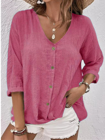 Basic-V-Neck-Langarmshirt