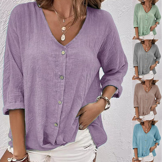 Basic-V-Neck-Langarmshirt