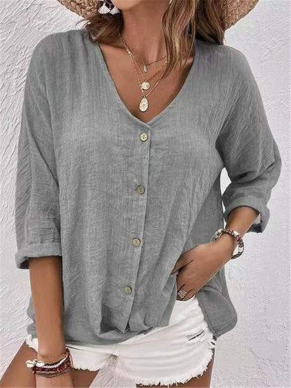 Basic-V-Neck-Langarmshirt