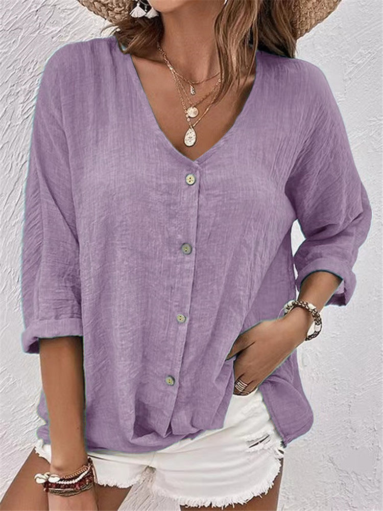 Basic-V-Neck-Langarmshirt