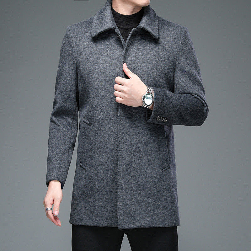 Herren Trenchcoat  Mid-Length Mantel mit Revers & Knopfleiste für Herbst & Frühling
