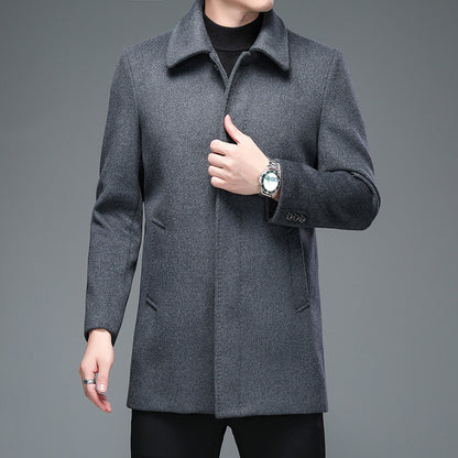 Herren Trenchcoat  Mid-Length Mantel mit Revers & Knopfleiste für Herbst & Frühling
