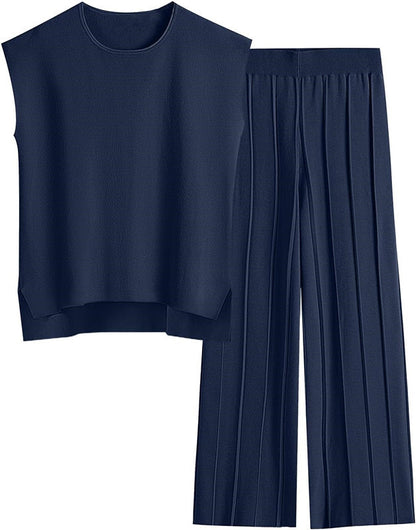 Damen Zweiteiler – Ärmelloses Oberteil & Weite Hose – Bequem & Stylisch im Casual-Look