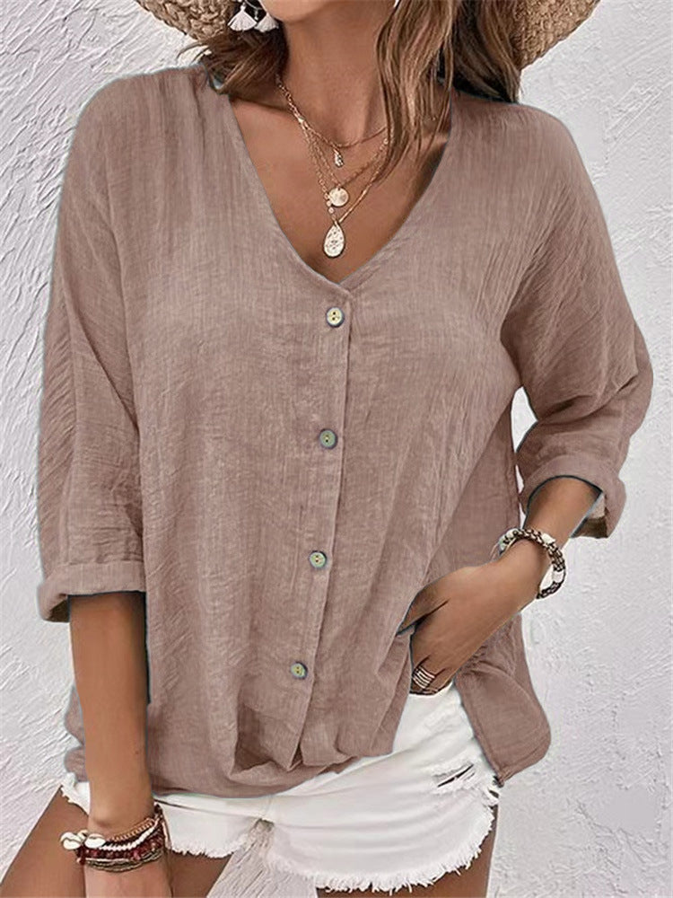 Basic-V-Neck-Langarmshirt