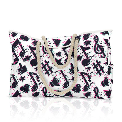 Große gestreifte Strandtasche mit Print