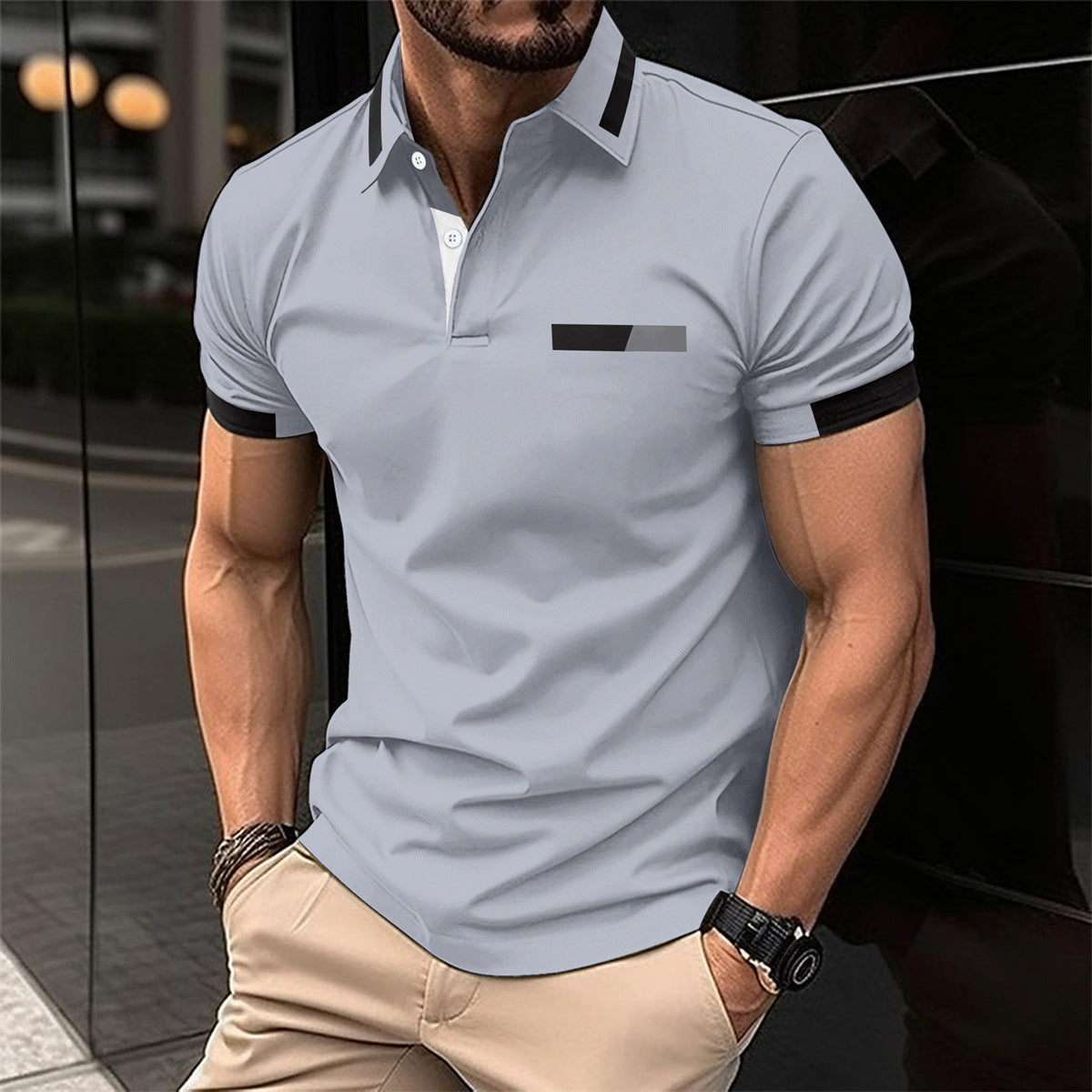 Herren Polo-Shirt mit Knopfleiste und Fake-Tasche – Casual & Business Look, Sommer T-Shirt mit Kragen